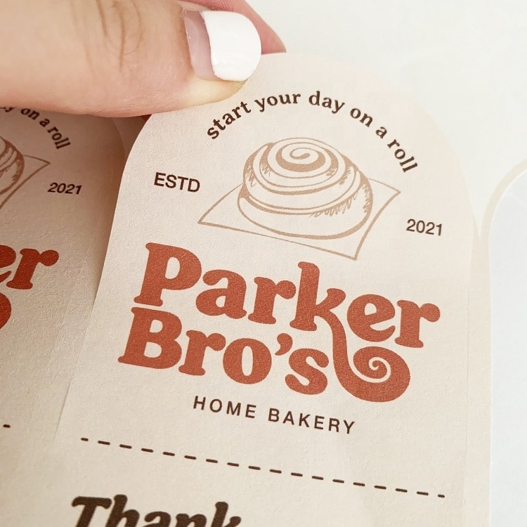 Waterproof Custom Personalized Adhesive Thank You Writing Synthetic Paper Thermal Bakery Seals Packaging Label Sticker