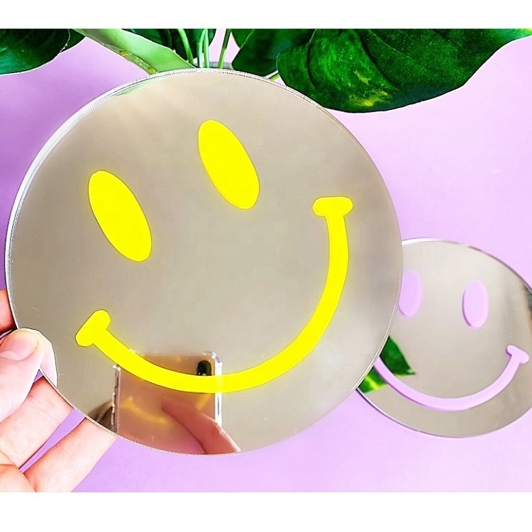 Custom Smiley Disc Mirror Decal For Funky Round Mirror Print Positive Vibes Smile Face Transfer Wall Decal Sticker