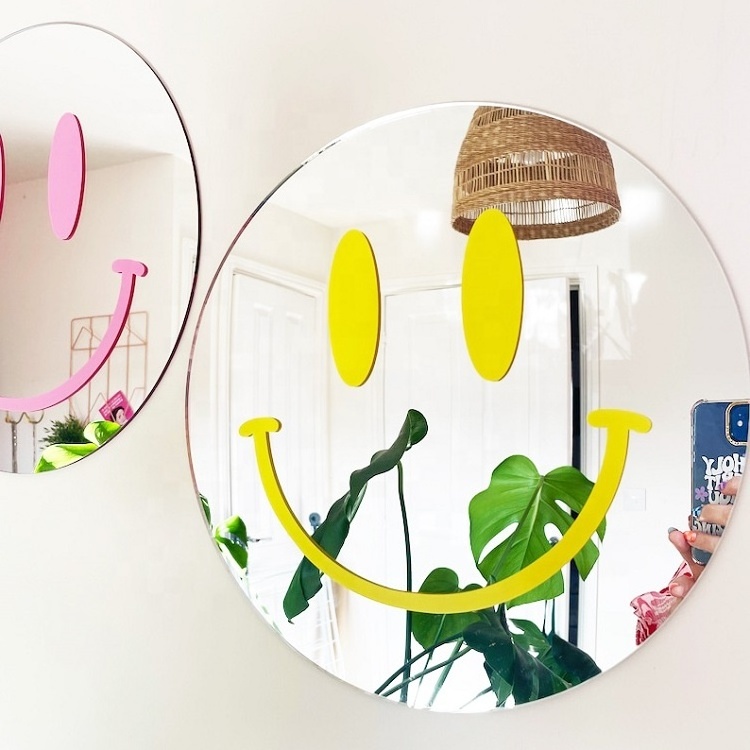 Custom Smiley Disc Mirror Decal For Funky Round Mirror Print Positive Vibes Smile Face Transfer Wall Decal Sticker