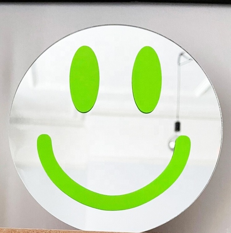 Custom Smiley Disc Mirror Decal For Funky Round Mirror Print Positive Vibes Smile Face Transfer Wall Decal Sticker