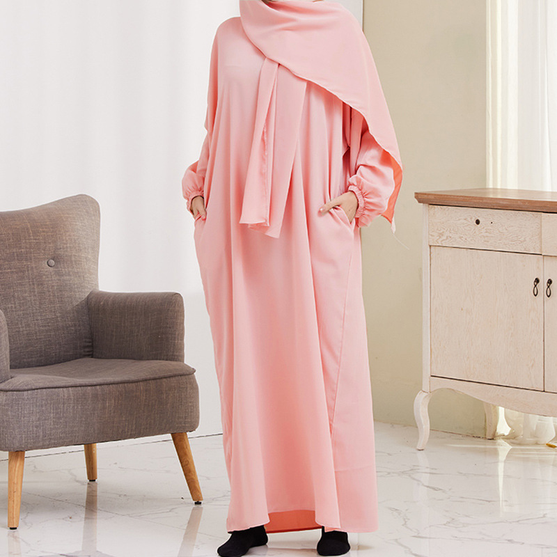 Wholesale Islamic Clothing Ramadan Hoodie Long Prayer Dress Plain Attached Hijab Loose Abaya Women Muslim Dress