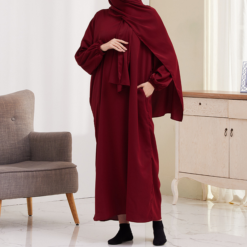 Wholesale Islamic Clothing Ramadan Hoodie Long Prayer Dress Plain Attached Hijab Loose Abaya Women Muslim Dress