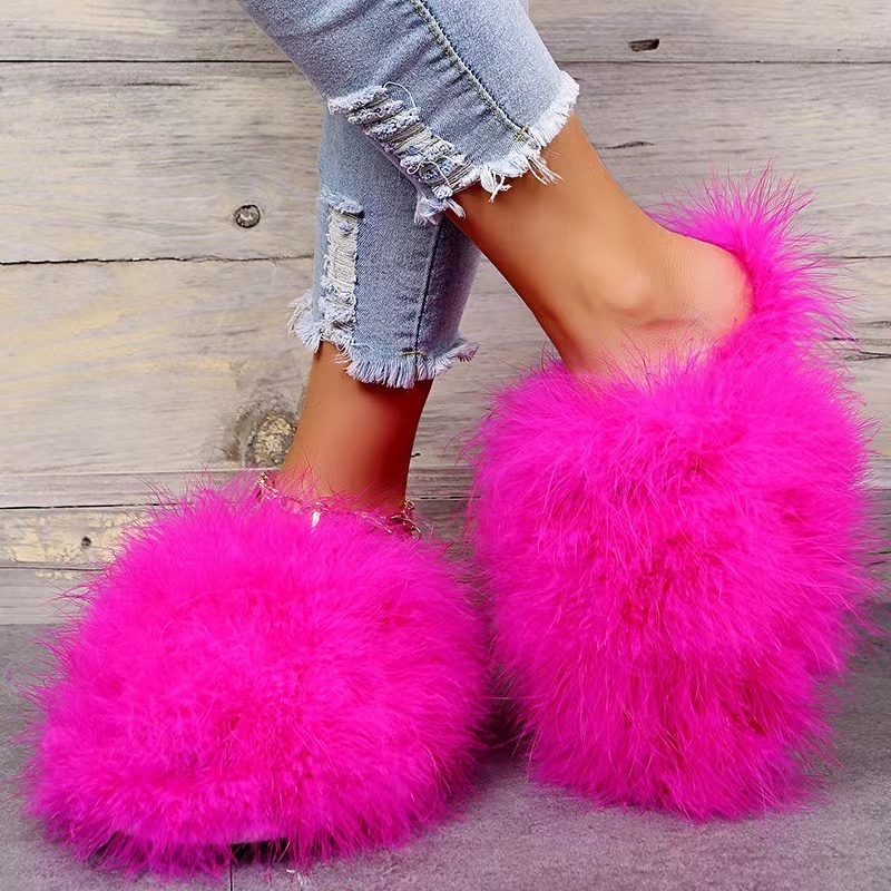 2024 Latest Fashion High Quality Solid Women's Fashion Soft Home Fluffy Fuzzy shoes Mongolian fur Slippers