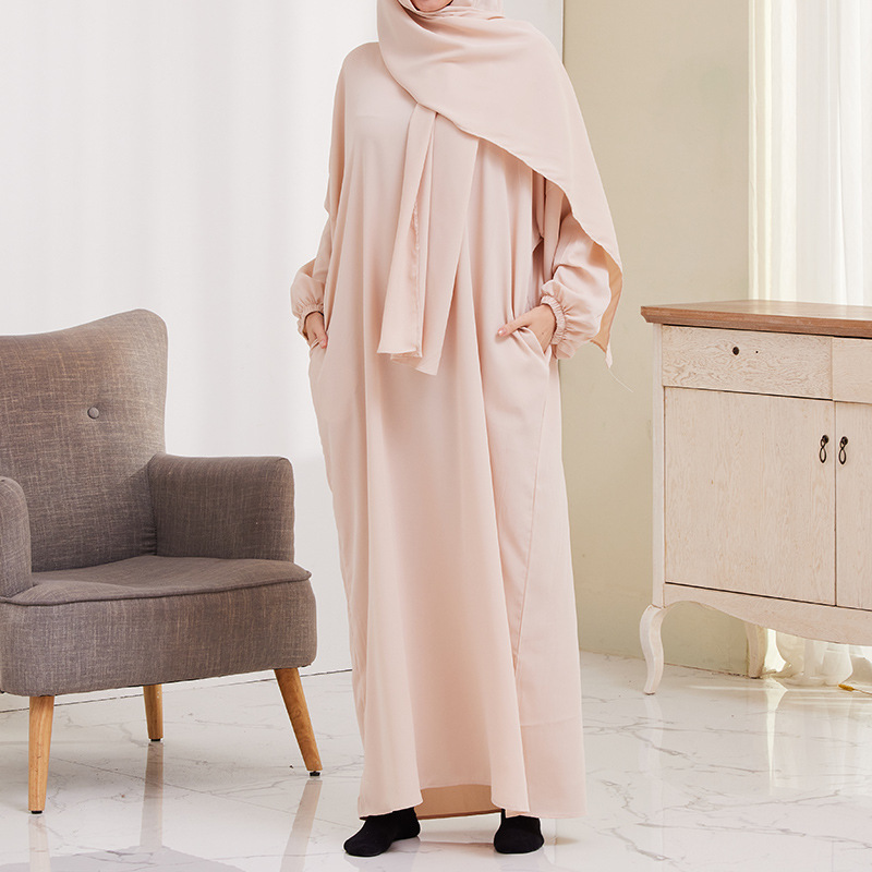 Wholesale Islamic Clothing Ramadan Hoodie Long Prayer Dress Plain Attached Hijab Loose Abaya Women Muslim Dress