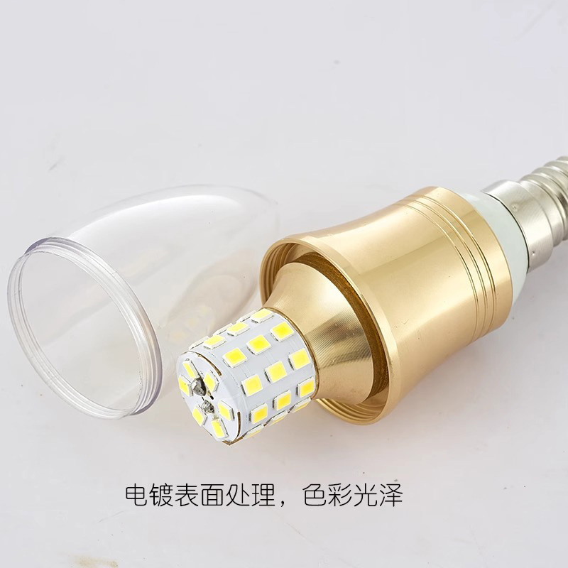 e14 small screw led bulb e27 energy-saving tip crystal chandelier 5W candle three-color light source