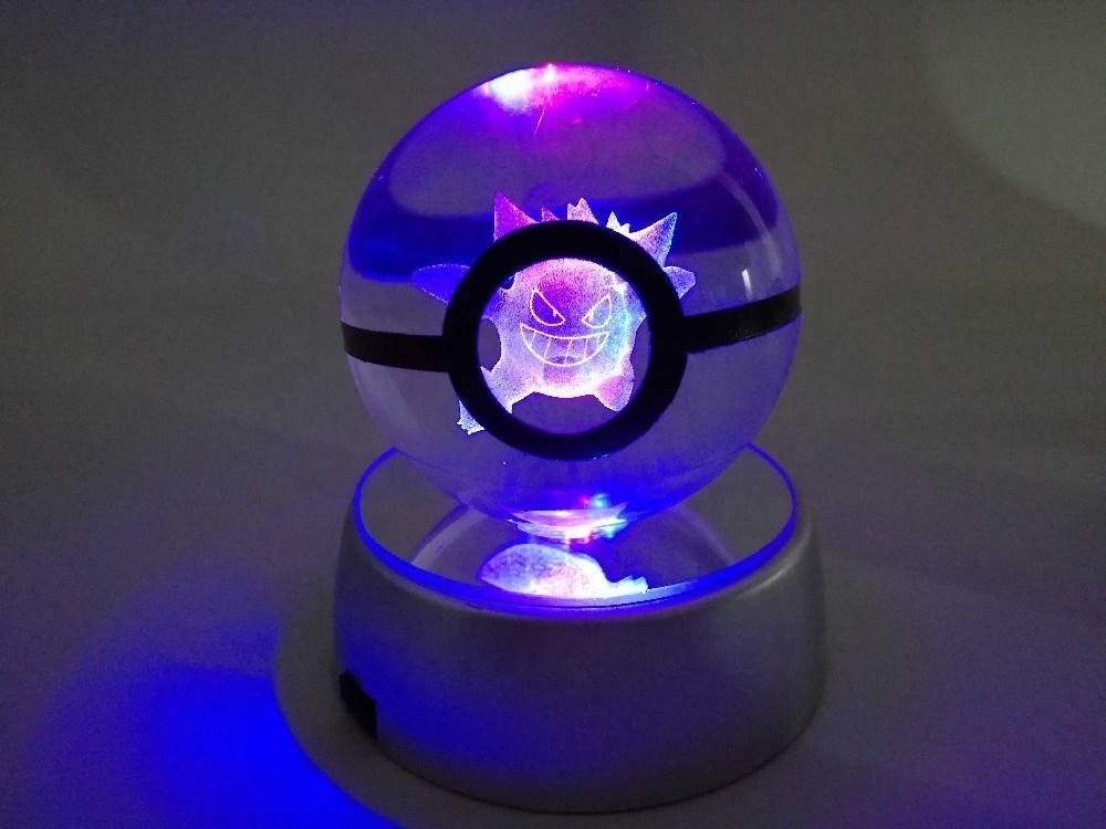 Pokemon Go 3D LED Glowing Pikachu Crystal Ball Decor Light Toy Pokeball