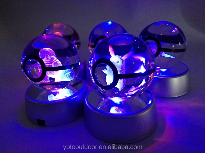 Pokemon Go 3D LED Glowing Pikachu Crystal Ball Decor Light Toy Pokeball