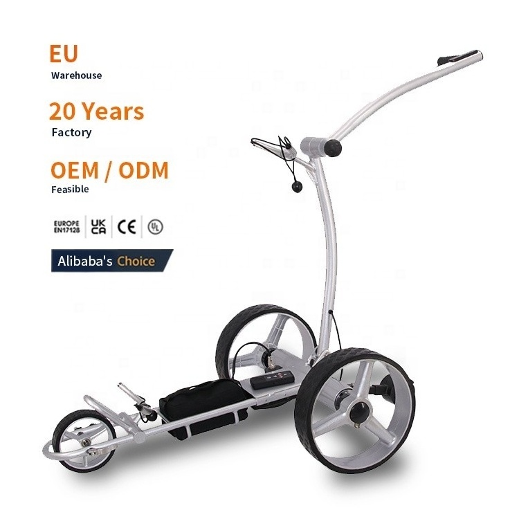 UK Europe Warehouse DDP In Stock Professional Foldable 3 Wheel Electric Golf Trolley with Remote Control