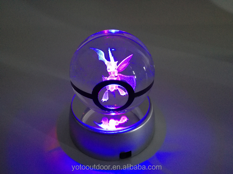 Pokemon Go 3D LED Glowing Pikachu Crystal Ball Decor Light Toy Best Valentine Gift