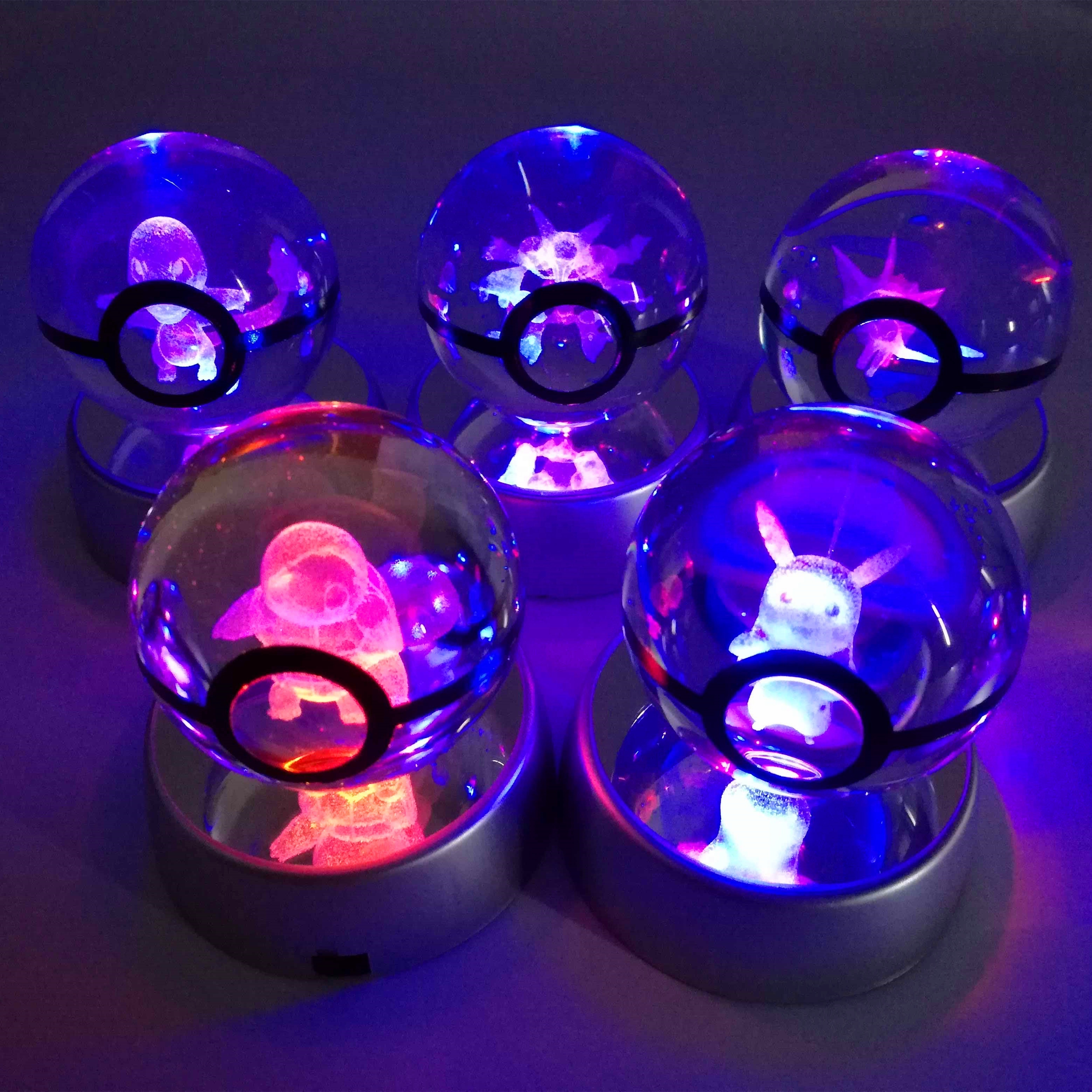 Pokemon Go 3D LED Glowing Pikachu Crystal Ball Decor Light Toy Pokeball