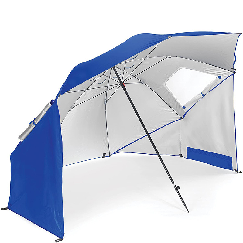 Portable Outdoors Beach Tent Automatic Pop Up Side Window Beach Umbrella Fiberglass Frame 2-4 People Awning