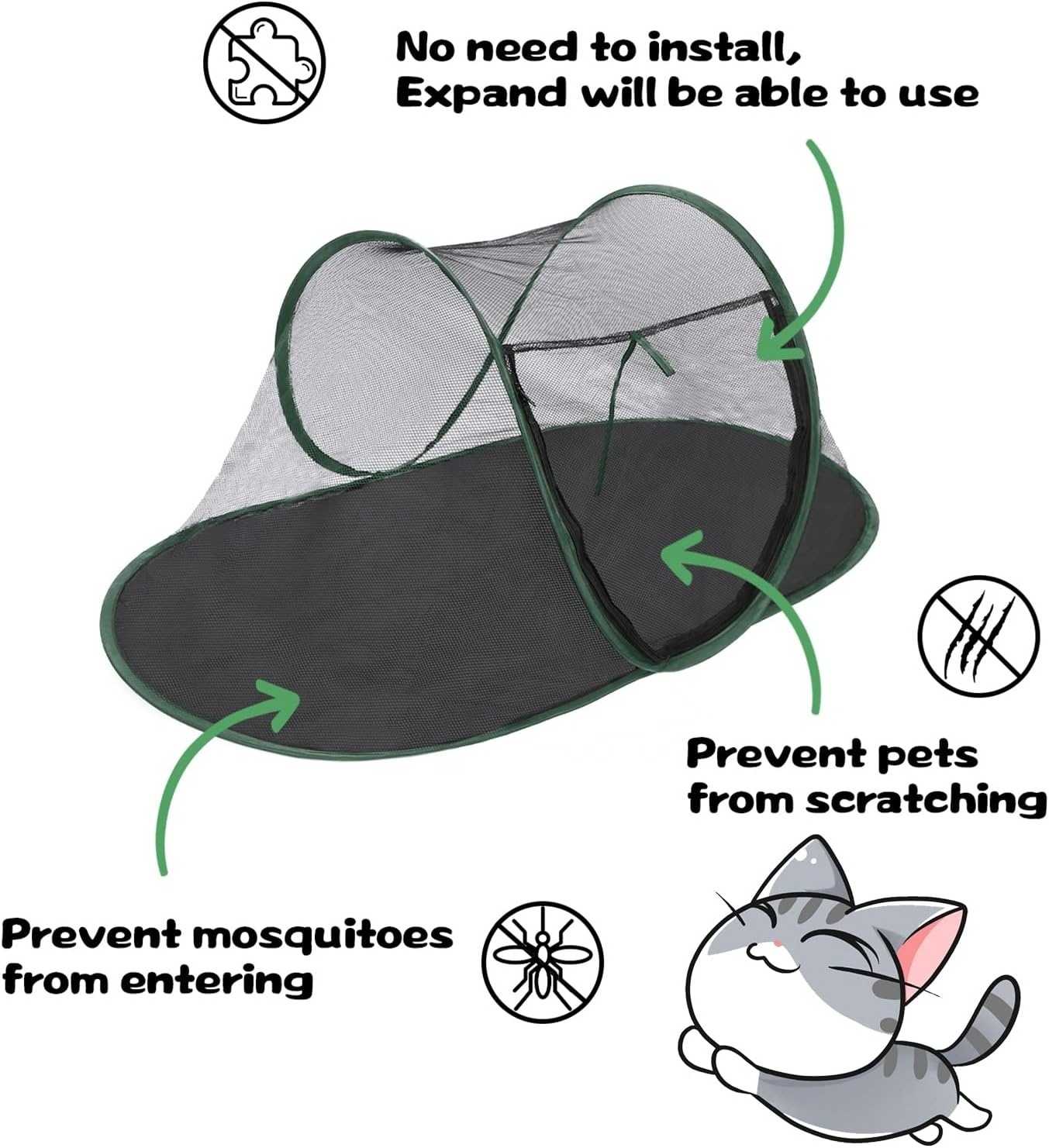 Outdoor Cat Mosquito Tent, Automatic Pop Up Enclosure Yarn Tent Suitable for Cats and Small Pets