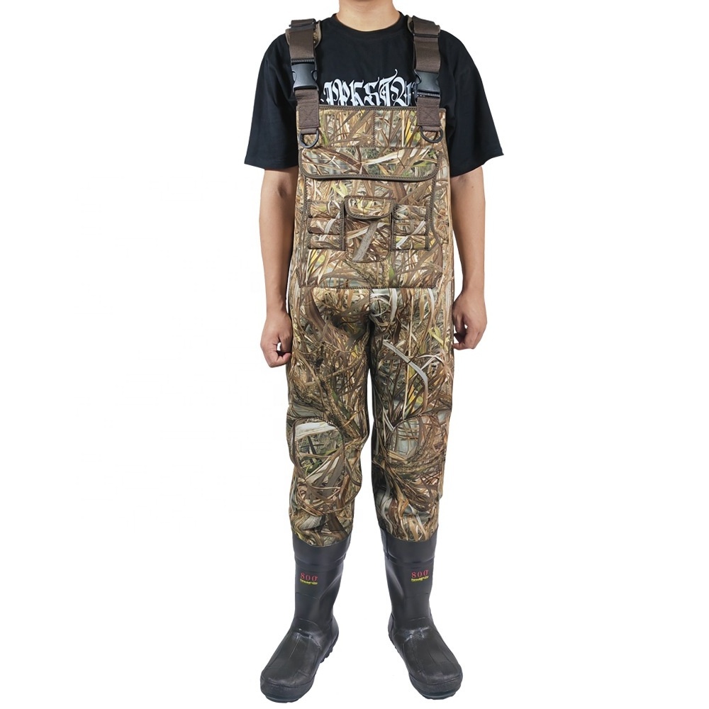 Customized Camouflage Neoprene 600g Thinsulate Boot One Piece Fishing Wader for Hunting