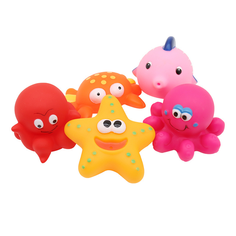 Rubber PVC Plastic Sea Animal Fish Octopus Baby Stacking Up Cups Bath Toys set Water Toy for Babies Kids