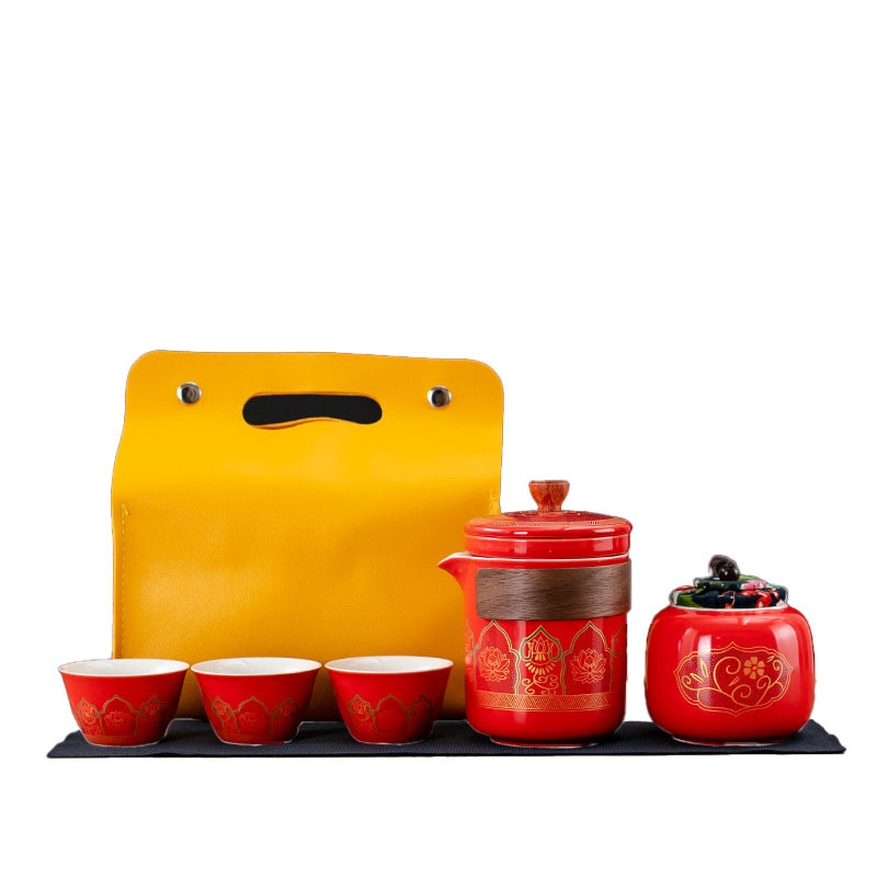 Travel Tea Set Ceramic Cup Portable One Pot Two Cups Outdoor Camping Kung Fu Tea Gift Set Logo