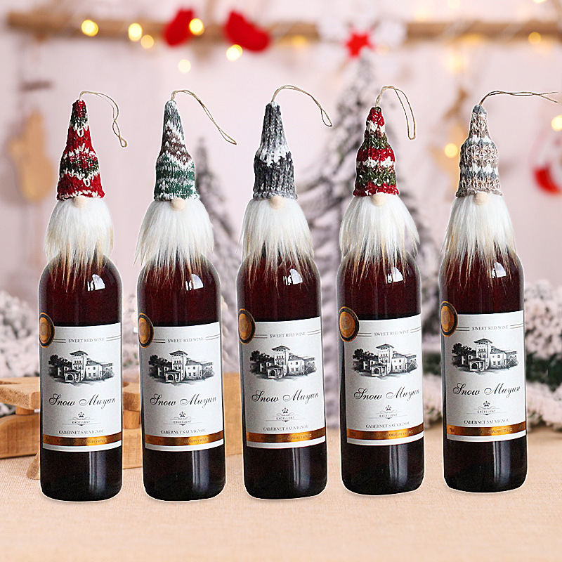 Christmas Gnome Wine Bottle Covers Handmade Swedish Tomte Decorative Wine Bottle Toppers Dress for Holiday Christmas Decorations