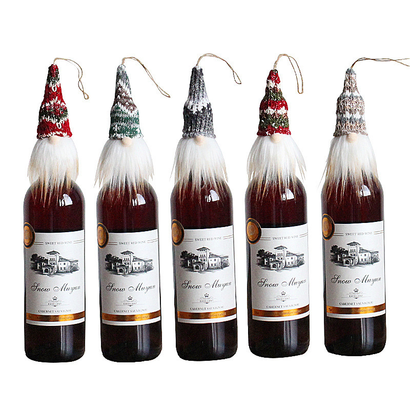 Christmas Gnome Wine Bottle Covers Handmade Swedish Tomte Decorative Wine Bottle Toppers Dress for Holiday Christmas Decorations