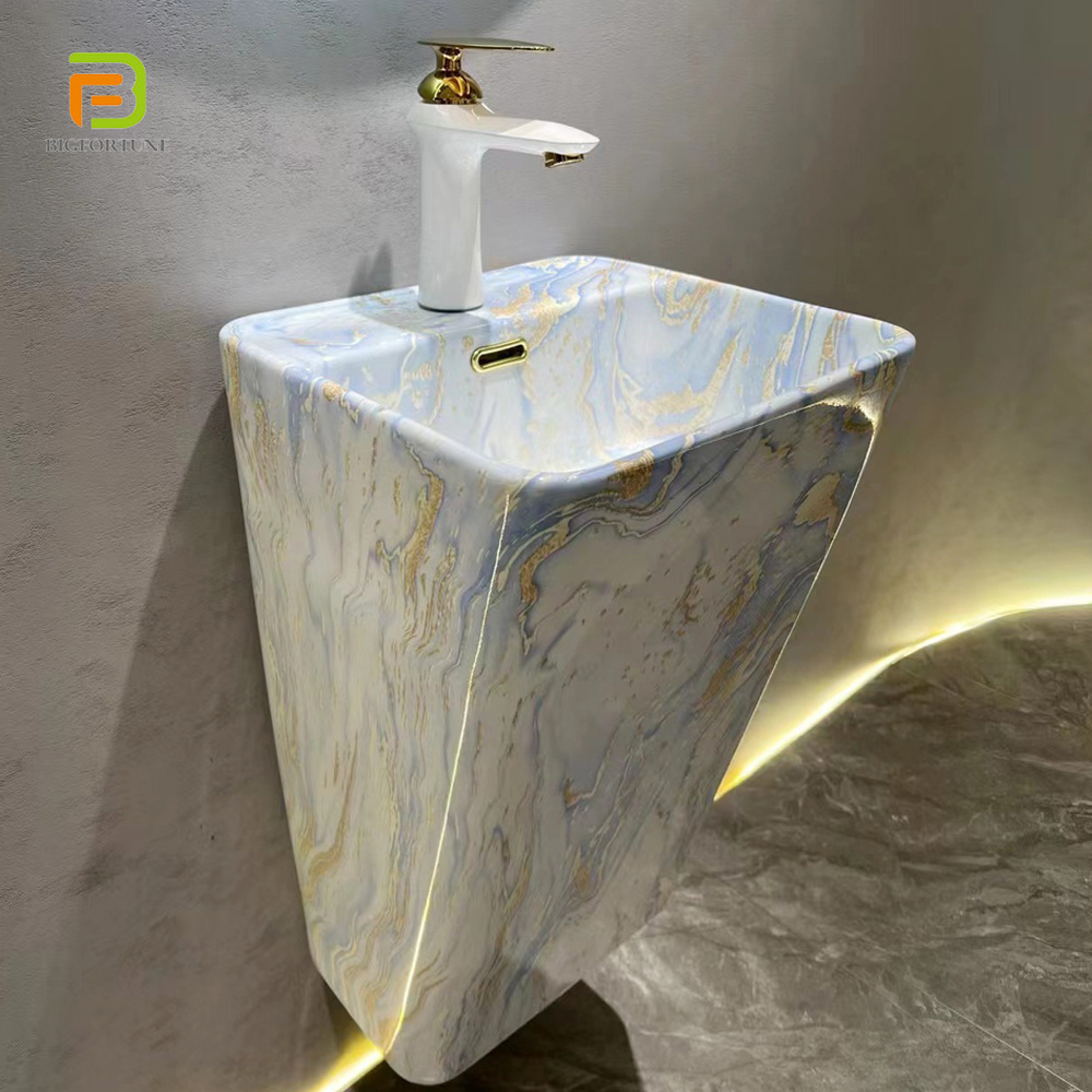 Luxury Marble Porcelain Sanitary Ware Bathroom Vessel Sink Ceramic Wall Hung Wash Basin