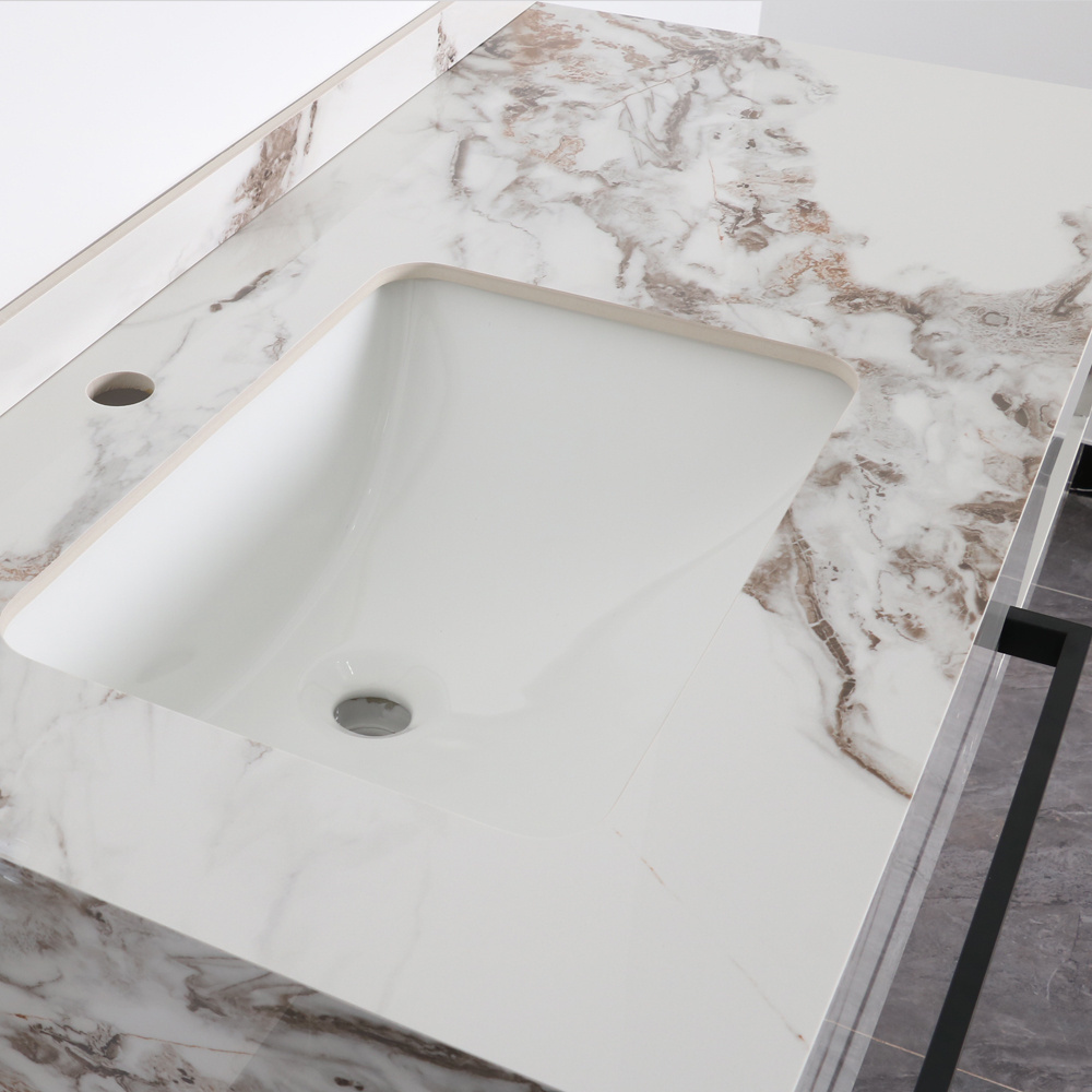 Luxury Customized Wall Hung Integrated Basin Cabinet Rectangle Artificial Stone Basin Bathroom Sink