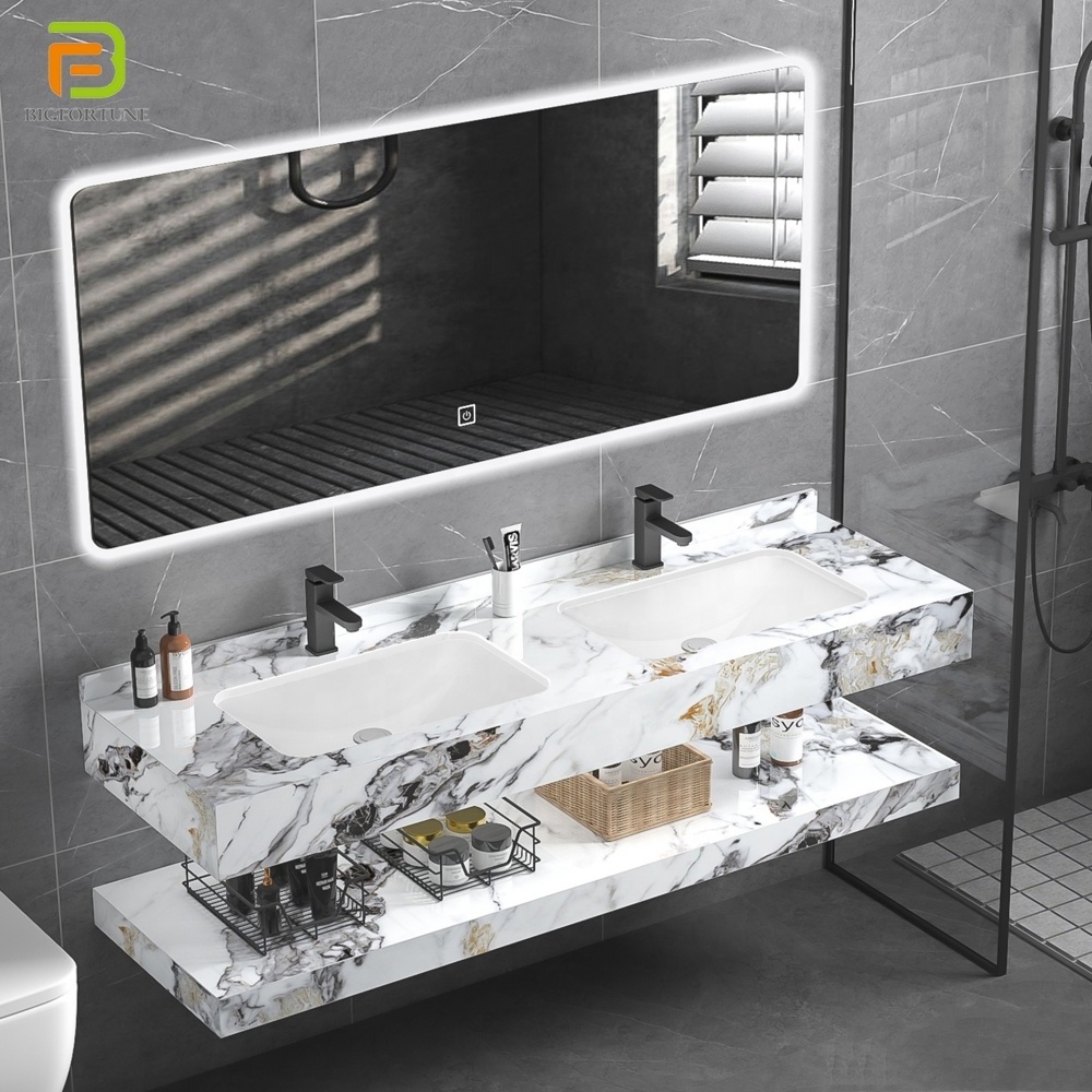 Euro Style Floating Vanities Marble Customized Wash Basin Cabinet Set Bathroom Furniture Vanity