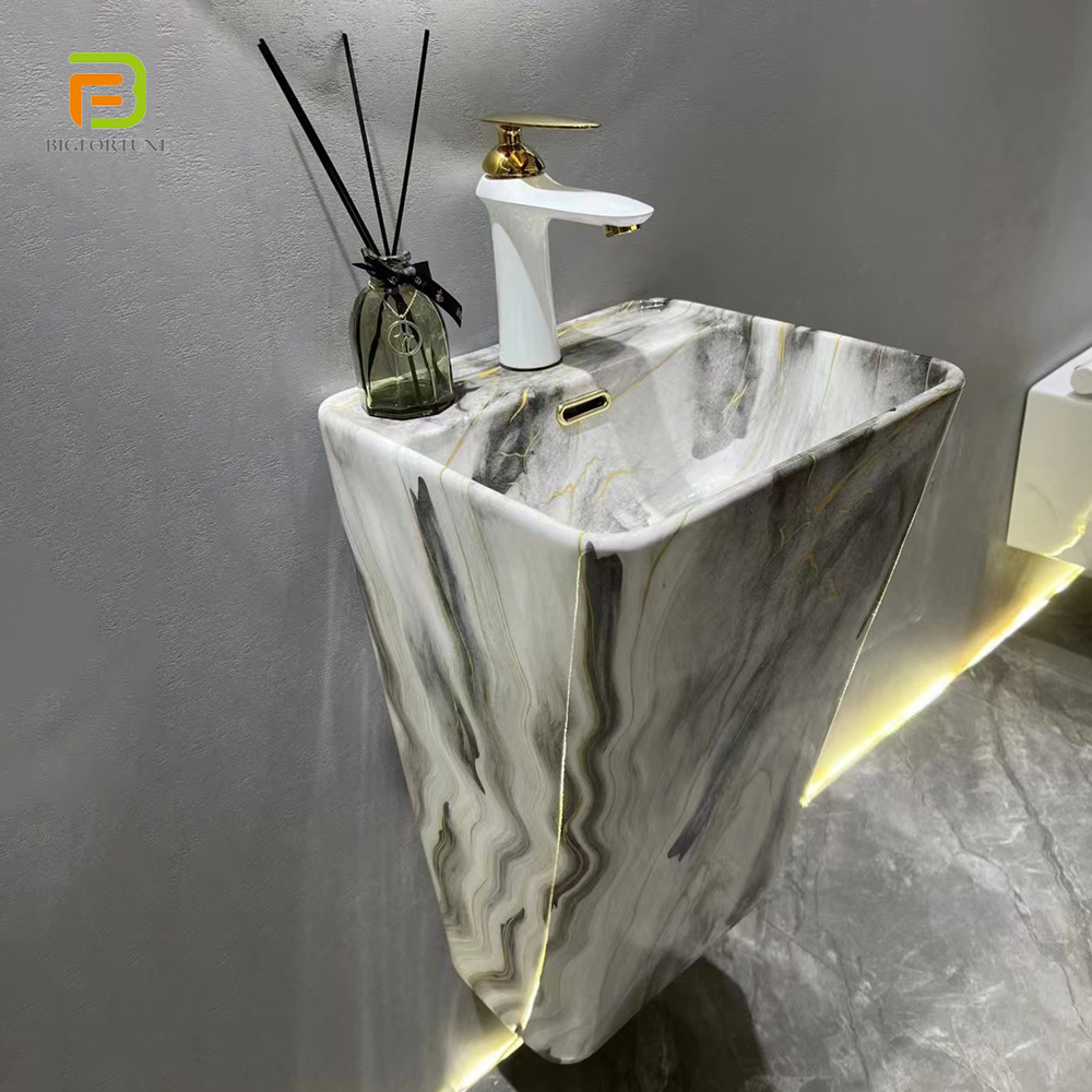 Luxury Marble Porcelain Sanitary Ware Bathroom Vessel Sink Ceramic Wall Hung Wash Basin