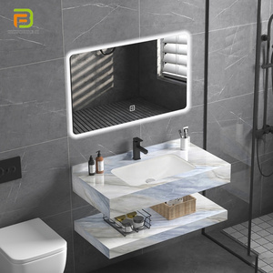 Luxury Wall-mounted Rectangle Artificial Stone Basin Bathroom Vanity Quartz Vanity Counter Top Marble Bathroom Sink