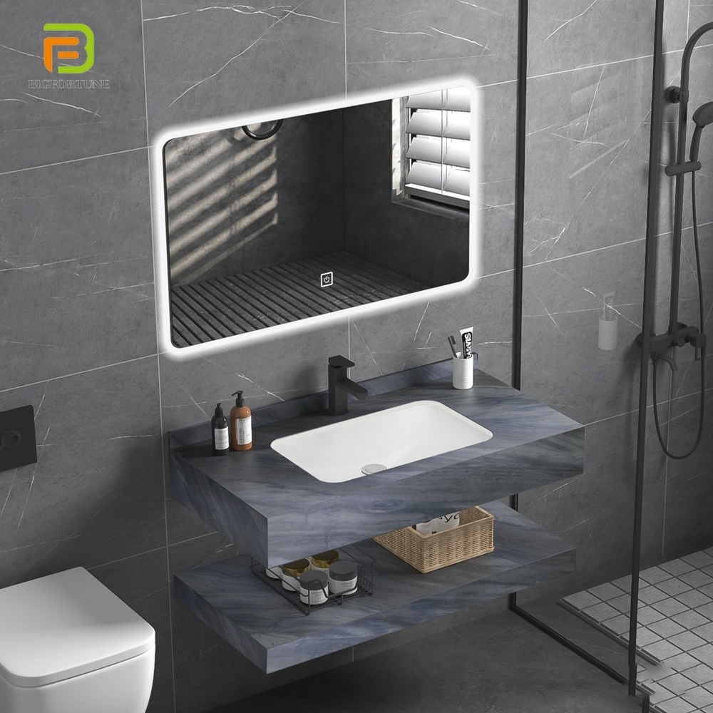 Luxury Wall-mounted Rectangle Artificial Stone Basin Bathroom Vanity Quartz Vanity Counter Top Marble Bathroom Sink