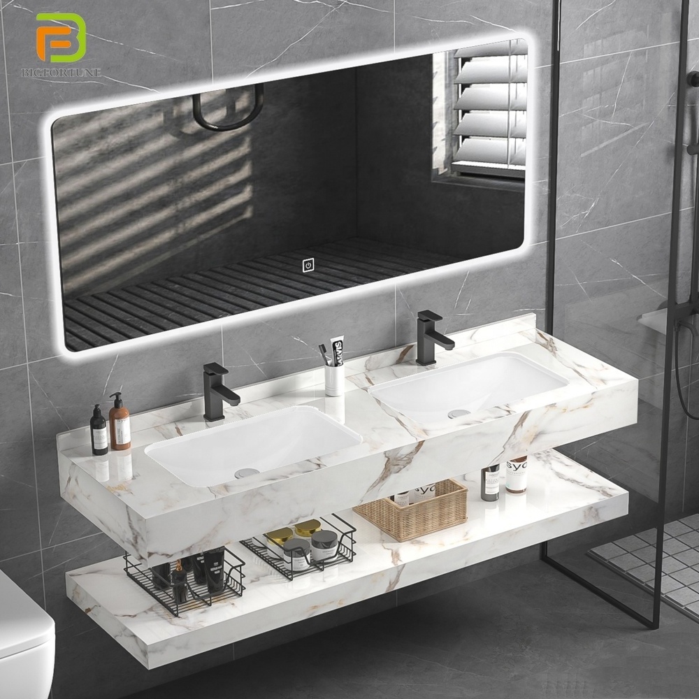 Euro Style Floating Vanities Marble Customized Wash Basin Cabinet Set Bathroom Furniture Vanity