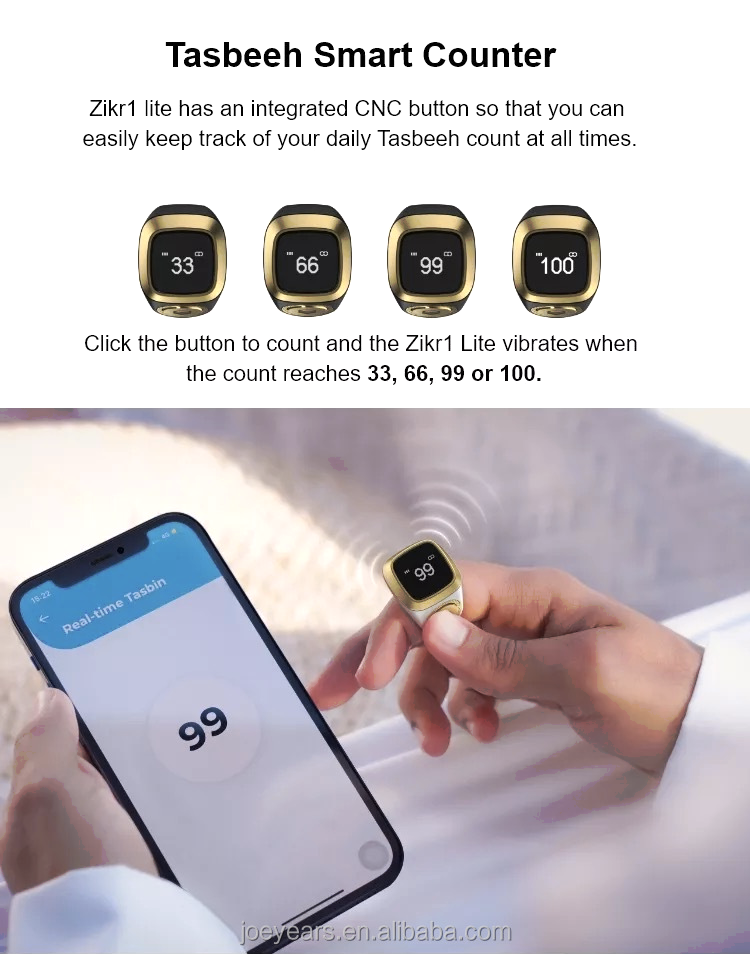 Electronic Iqibla Tasbih Smart Ring for islamic Muslim with  Counter ZIKR RING  Digital Display  Prayer and Chant