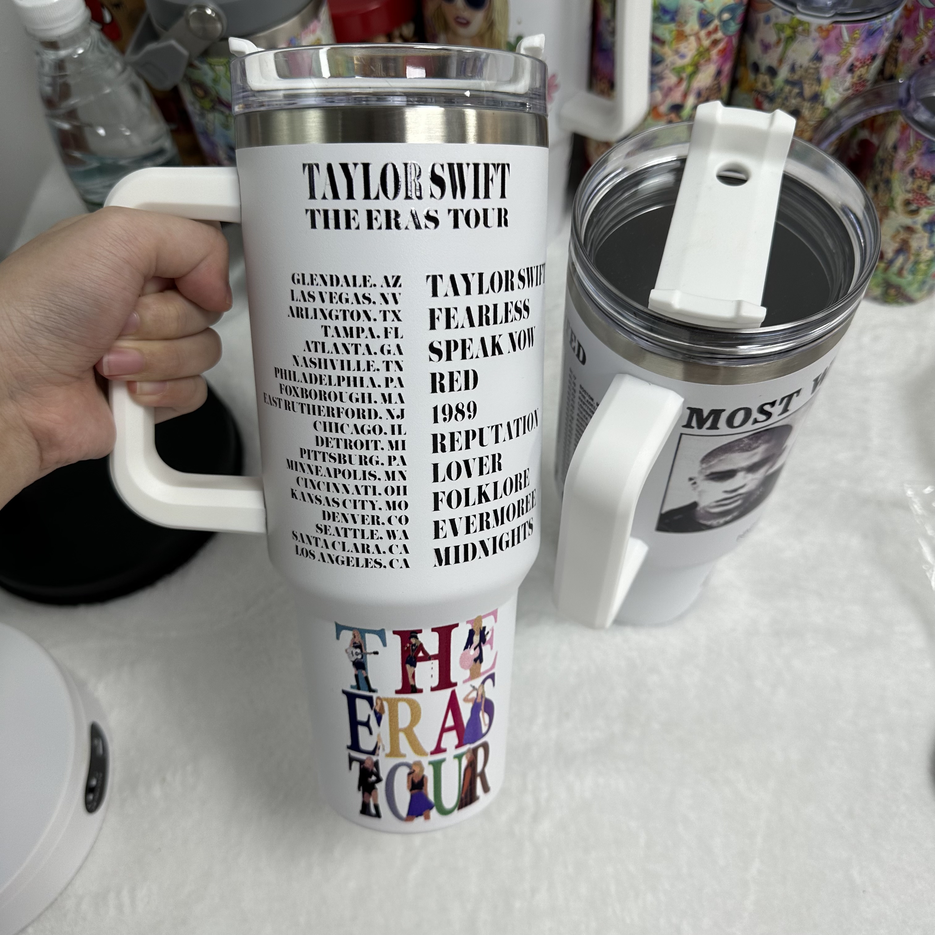 2024 Hot Selling USA Style Taylor Swift 40 oz laser engraved stainless steel tumbler cup with handle and straw lid