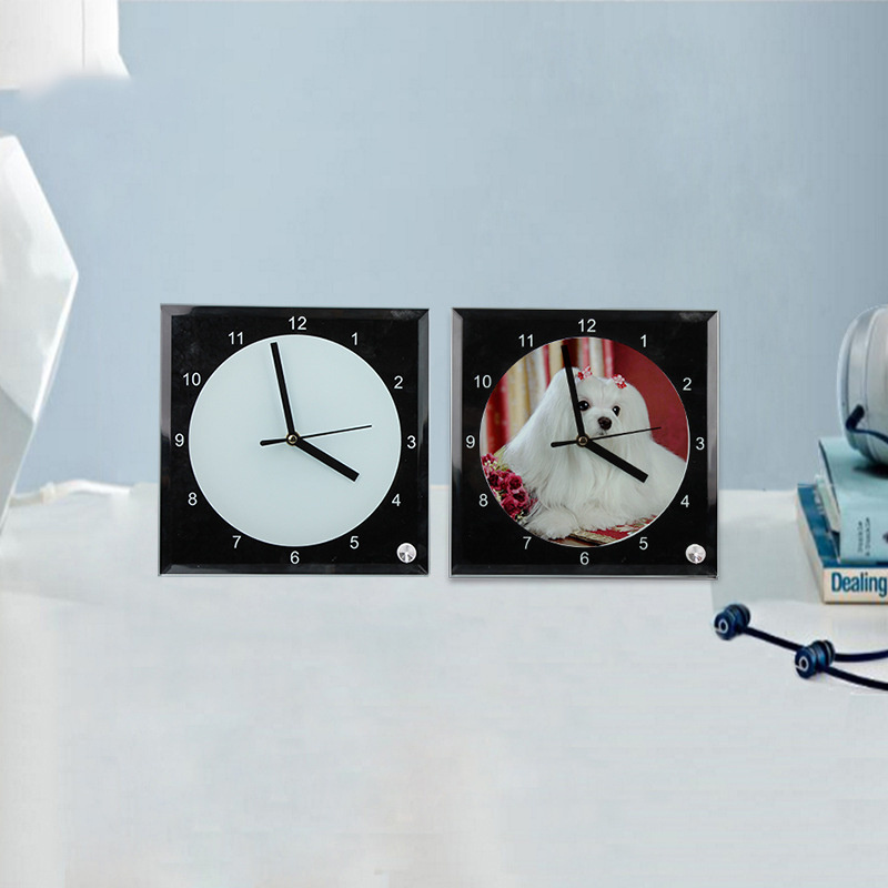 20cm/8 inch blank square custom DIY print sublimation armoured glass wall clocks for home decoration