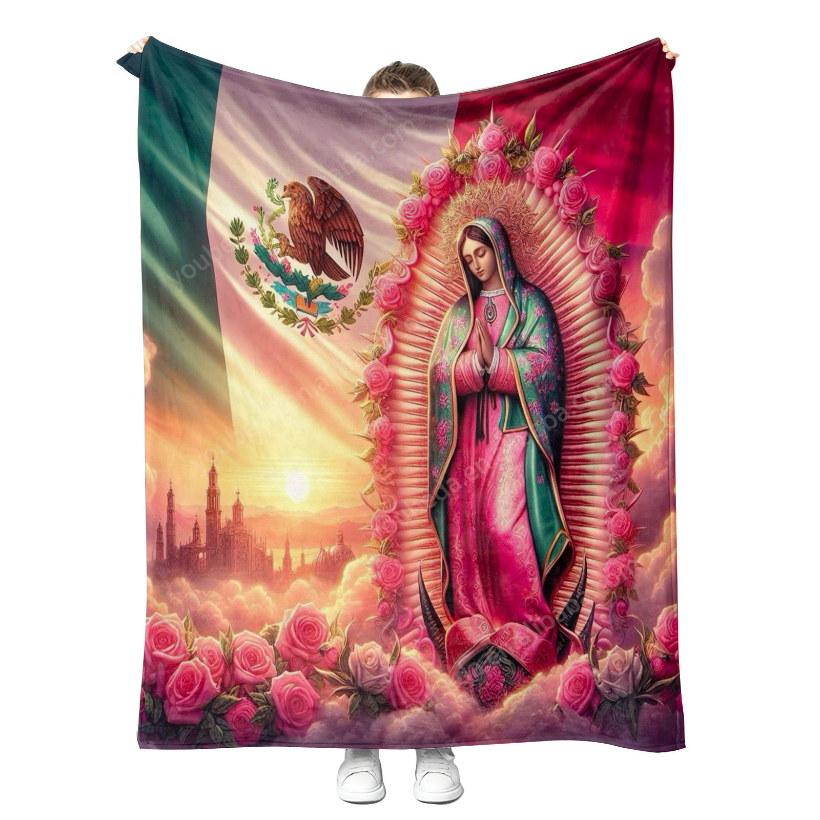 Custom design North America Mexico San Judas Tadeo and Virgin of Guadalupe Character God throw blanket