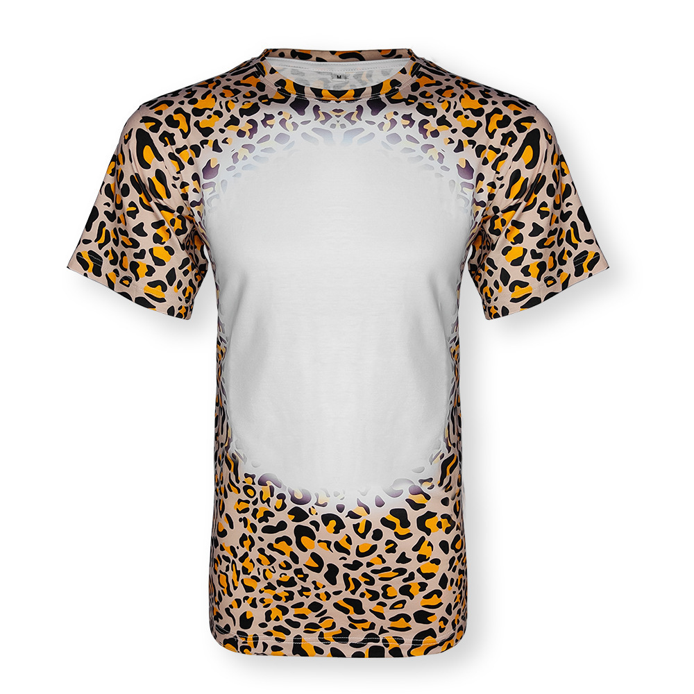 Leopard print faux bleached shirts sublimation US size polyester men t shirt for sublimation