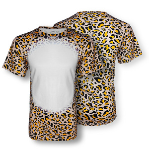 Leopard print faux bleached shirts sublimation US size polyester men t shirt for sublimation