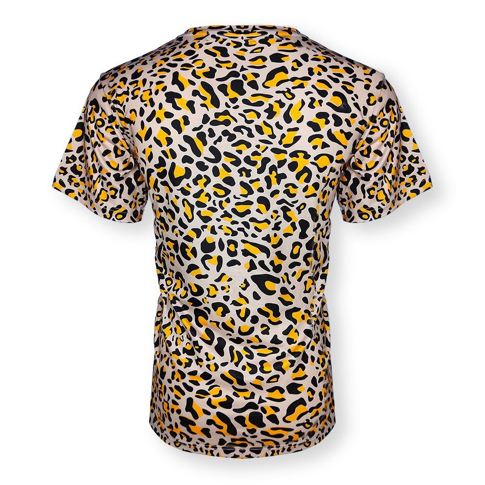 Leopard print faux bleached shirts sublimation US size polyester men t shirt for sublimation