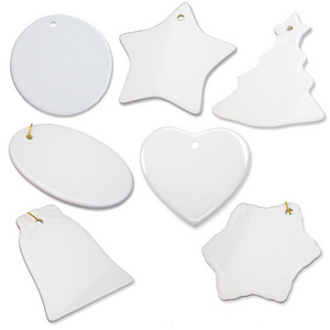 Custom design 3 inch ceramic hanging ornament white blank sublimation flat christmas ornaments