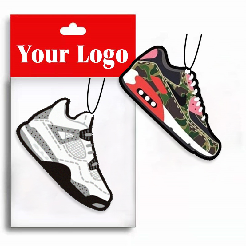 Low MOQ Custom Popular design Paper Sneaker Car Air Freshener Nikc Shoes With Logo Double Sides