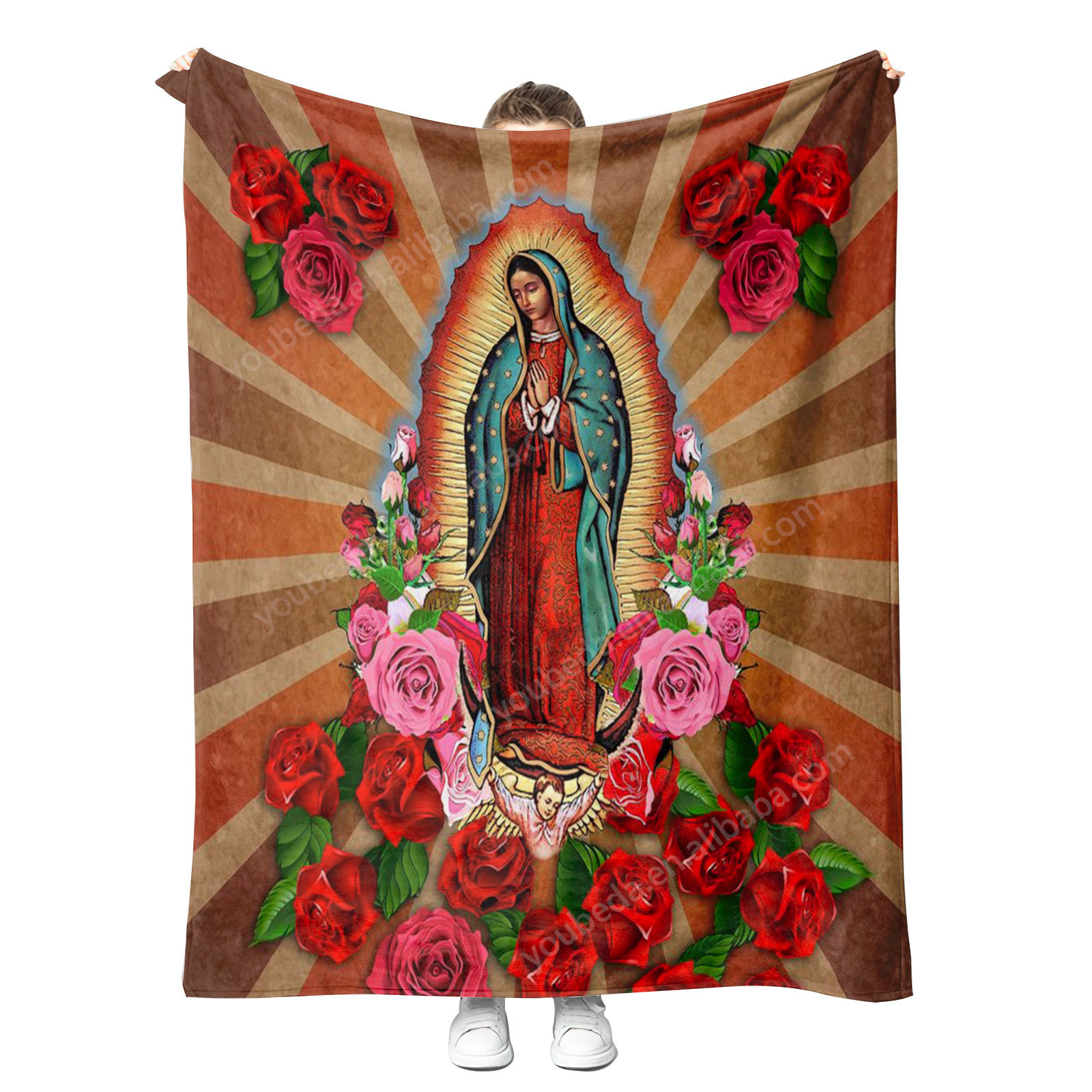 Custom design North America Mexico San Judas Tadeo and Virgin of Guadalupe Character God throw blanket