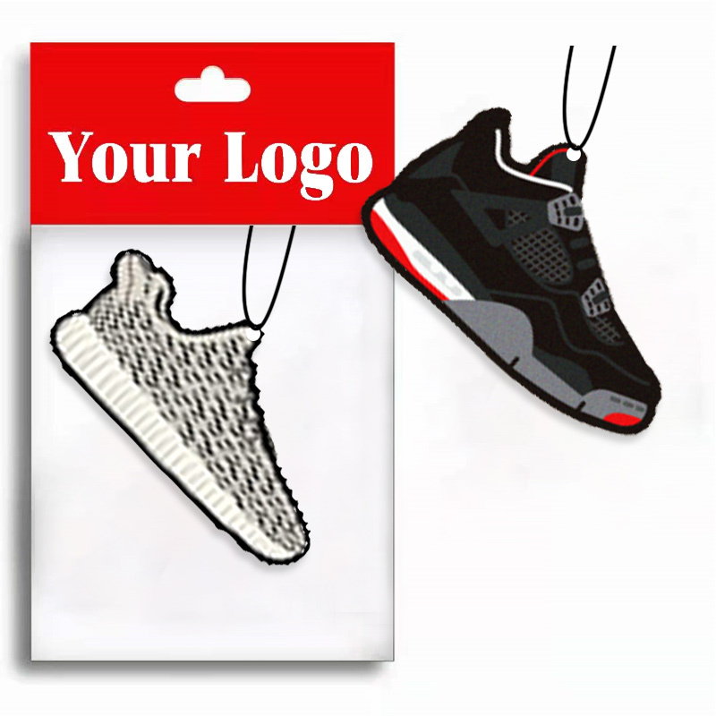 Low MOQ Custom Popular design Paper Sneaker Car Air Freshener Nikc Shoes With Logo Double Sides