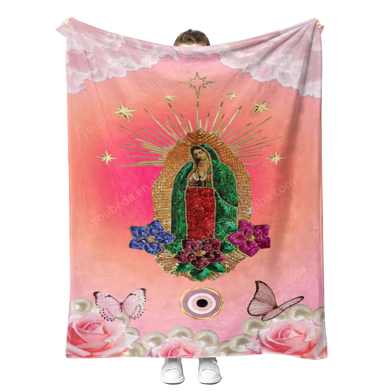 Custom design North America Mexico San Judas Tadeo and Virgin of Guadalupe Character God throw blanket