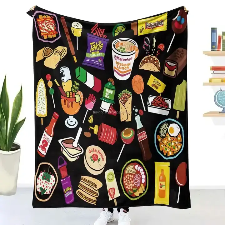 2024 Wholesale New Design Custom Printed Flannel Cafecito Y Chisme Throw Blanket Mexican Sweet Bread Soft Throw Blanket