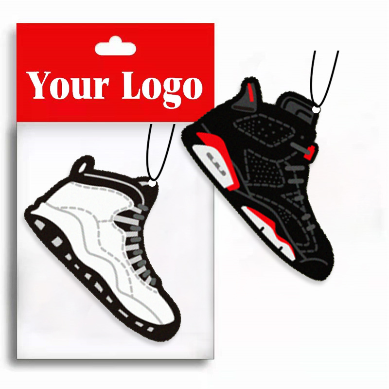 Low MOQ Custom Popular design Paper Sneaker Car Air Freshener Nikc Shoes With Logo Double Sides