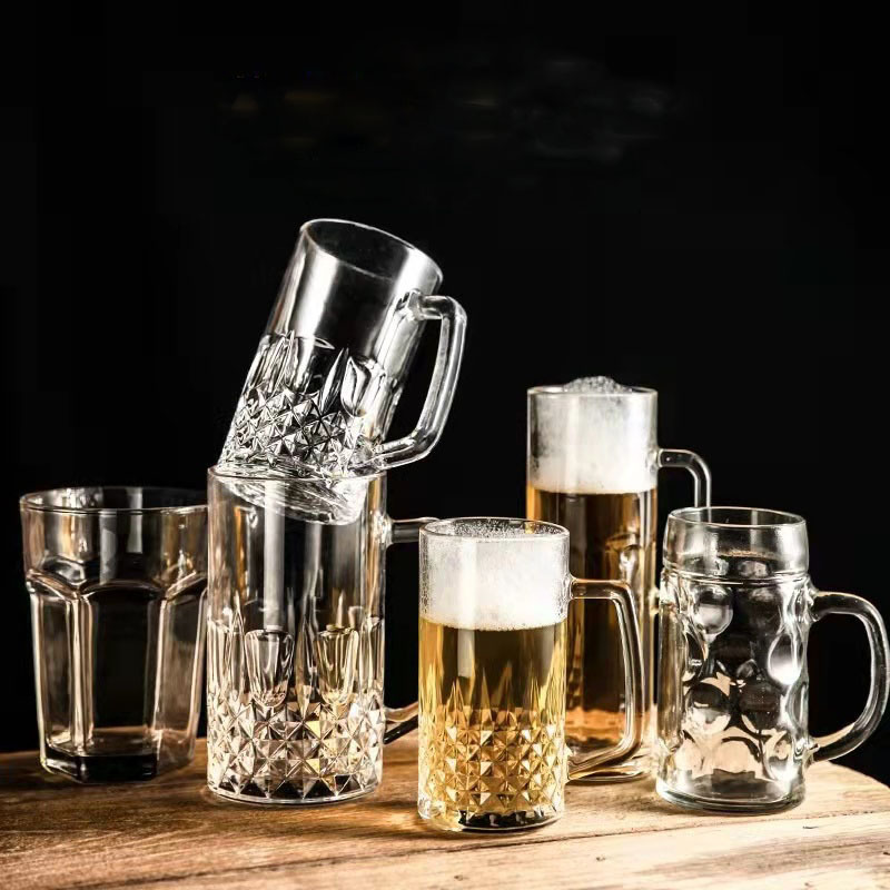 Promotional wholesale beer glass mugs drink glass cup juice cocktail beer steins for bar