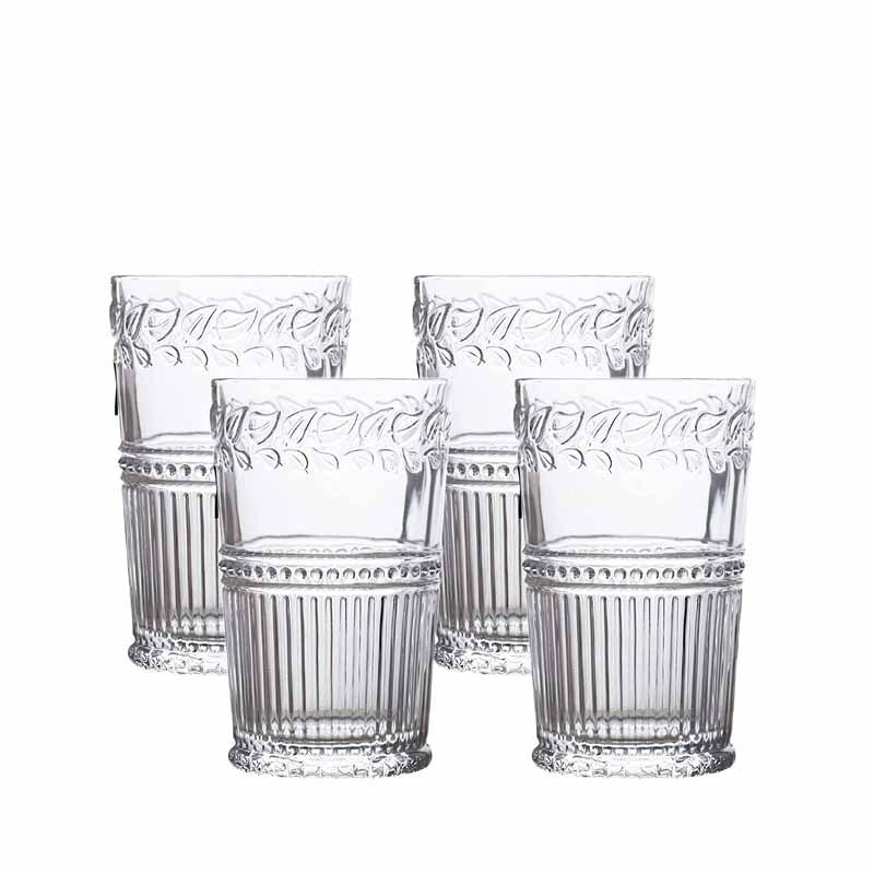 Crystal 12 oz Vintage Drinking Glasses Tumblers glass juice cup Embossed Highball Glassware Set