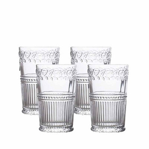 Crystal 12 oz Vintage Drinking Glasses Tumblers glass juice cup Embossed Highball Glassware Set