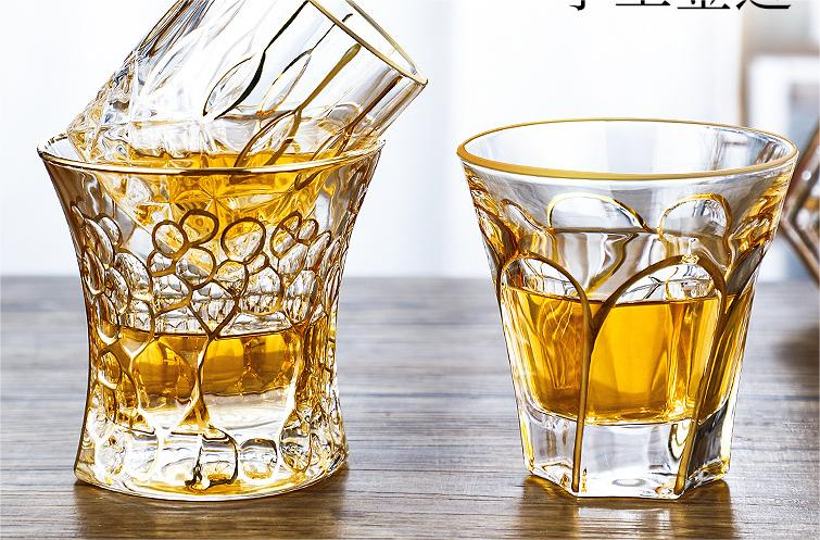 High Quality various style Luxury Custom Crystal Gold Rim Lead Free Handmade Whiskey Glass with gold sides