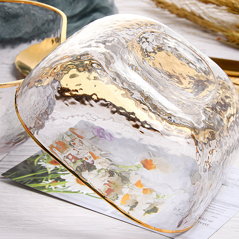 Gold Rim Glass Salad Bowl Cut Elegant Fruit Bowls Dinnerware Dessert Bowls Tableware glass