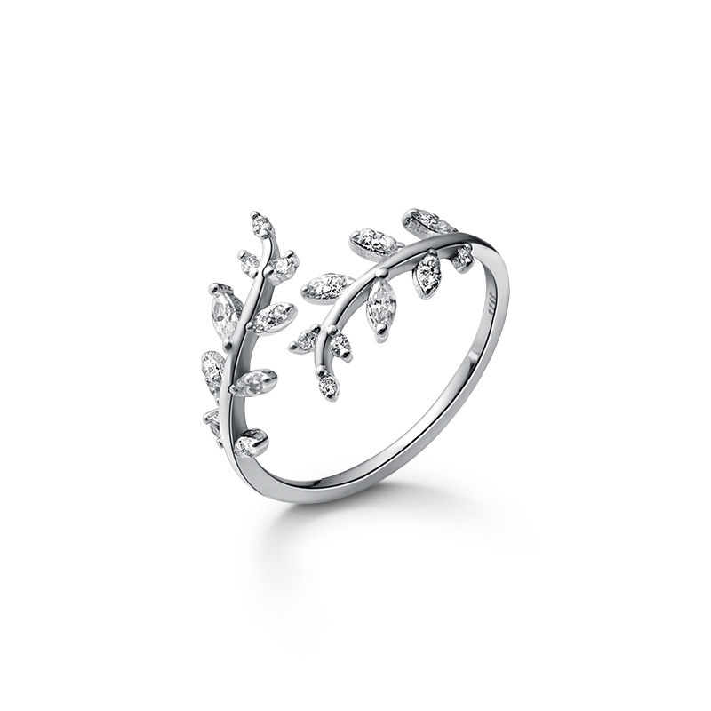 Lovely Full Crystal Leaves 925 Sterling Silver Rings For Women Beautiful Gifts Jewelry