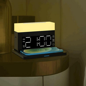 Digital Display Smart Home Clock Wireless Mobile Phone Charger Alarm Clock Fantasy 6 in 1 Wireless Charger With Table Lamp