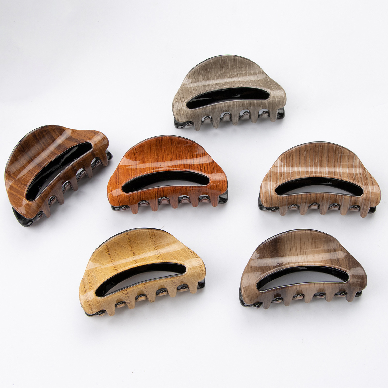 Yiwu Factory Wholesale Korean Dumpling Shape Imitation Wood Grain Hair Clamp Accessories Lady Wooden Plastic Hair Claw Clips